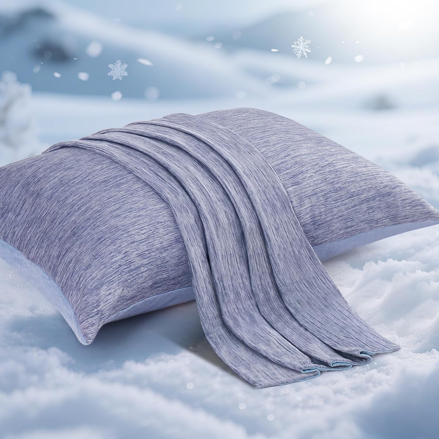 Elegear Cooling Pillow Cases for Hot Sleepers, Japanese Q-Max 0.5 Cooling Pillowcases, Both SidesCoolingCotton, Breathable Soft Pillowcase for Hair and Skin, Set of 2-Blue King 20 x 36