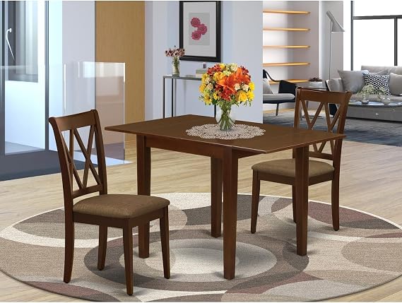HomeStock Kitchen Dining Table Set for 3 - Wooden Chairs - Mahogany Linen Finish - Breakfast Table