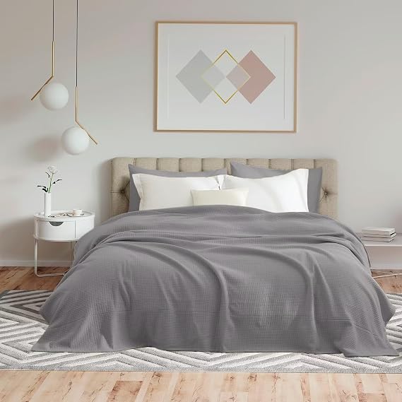 Grey Jersey Knit Blanket Queen Size for Sofa Couch Bed Lightweight Breathable Blankets for All Seasons Soft Warm Textured MicrofiberFall Winter Blanket 90X90 Inches