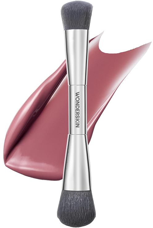 Wonderskin Dual-Ended Blush & Contour Brush - Angled Liquid Foundation Brush & Cream Blush Brush for Seamless Blending, Precision Sculpting & Streak-Free Finish