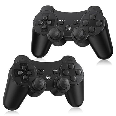 Yinjie 2 Pack Wireless Controller for PS3, Compatible with Playstation 3 | with 2 Charging Cables (black)