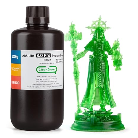 ELEGOO ABS-Like Resin 3.0 Pro, Higher Scratch-Resistance 3D Printing Photopolymer Resin, 405nm UV Resin for MSLA/DLP/LCD Printers Fast Curing High Precision Non-Brittle, Clear Green 1000g