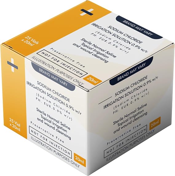 Generic 20ml Saline Eye Wash | Wound Cleansing | Pods Box of 25 x 20ml | Contains Sodium Chloride 0.9% w/v Sterile Non-Toxic Pods for Minor Eye Irritation