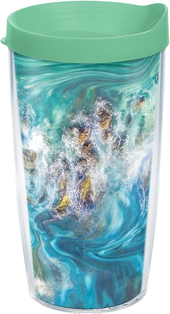 Tervis Teal Splash Made in USA Double Walled Insulated Tumbler Travel Cup Keeps Drinks Cold & Hot, 16oz, Classic