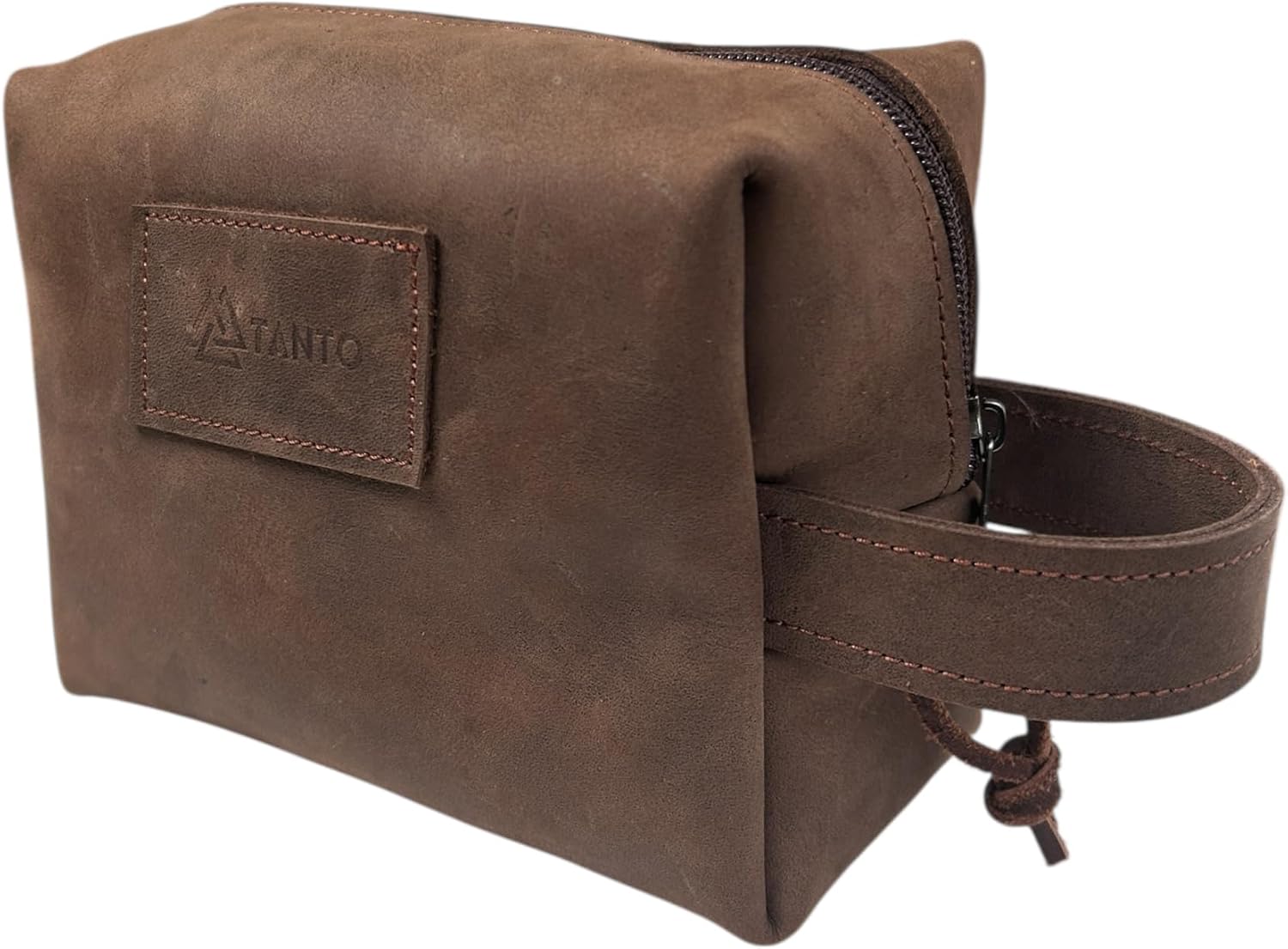Tantobushcraft Handmade Genuine Leather Travel Toiletry Bag – Unisex Dopp Kit – 2.5 Liter, Brown – Handcrafted Strap Leather Organizer for Men and Women