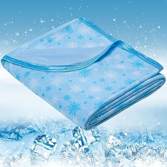 Cooling Blanket for Hot Sleepers – Thin Summer Cooling Blanket Throw Size, Q-Max >0.5 Lightweight Cooling Throw Blanket for Bed, Couch, or Sofa – Snowflake Cool Blankets, (Blue, Throw 130 x 180cm)
