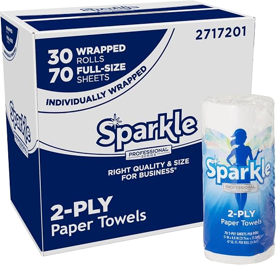 Sparkle Professional Series by Georgia-Pacific PRO 2-Ply Perforated Kitchen Paper Towel Rolls, Individually Wrapped, White, 11 x 8.8 (LxW), 70 Sheets/Roll, 30 Rolls/Case, 2717201