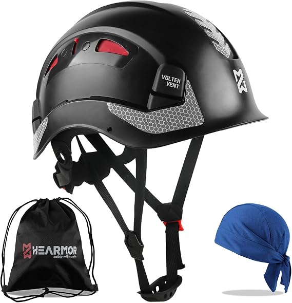 HEARMOR Baustellenschutzhelm, EN397-zertifizierter, Verstellbarer ABS-Schutzhelm mit 6-Punkt-Ratschensystem, inkl. Kühlungsfutter und Tragetasche - für alle Arbeitsplätze geeignet