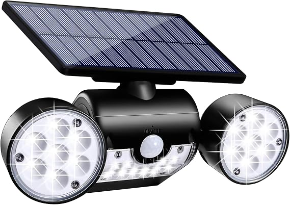 Solar Lights Outdoor, Motion Sensor Security Lights Solar Wall Lights with Dual Head Spotlights 30 LED Waterproof 360Adjustable Outdoor for Garden Garage Patio (1 Pack)