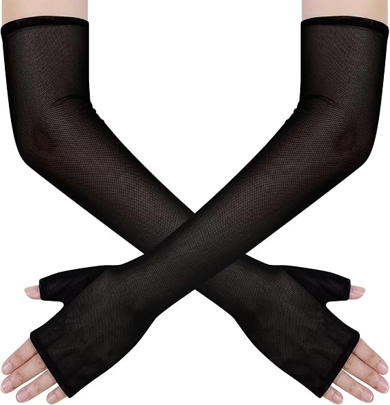Women's Long Fingerless Opera Party Sheer Gloves Elbow Length Tulle Mesh Gloves for Wedding Bridal Prom Costume