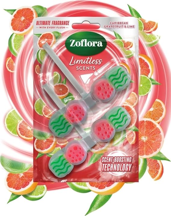 Zoflora Rim Blocks Grapefruit & Lime, 2 x 131g Pack, Freshness & Odour Control, Long-Lasting Citrus Fragrance, Kills 99.9% of Bacteria