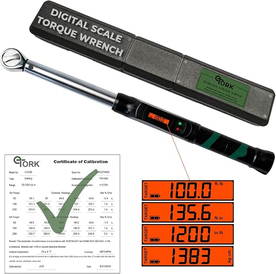 eTORK 3/8" Digital Torque Wrench, 10-100 ft-lb Electronic Torque Tool