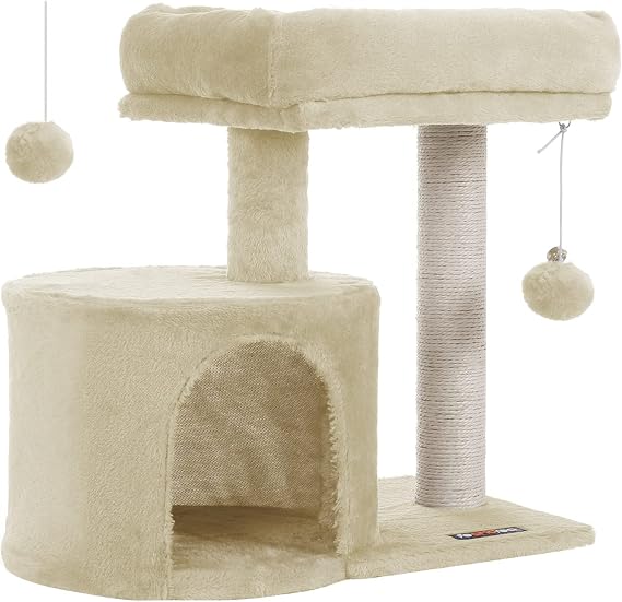 Feandrea Cat Tree Tower with Sisal Scratching Post, Cat Condo with Padded Perch, for Small Spaces, Kittens, Beige UPCT50M