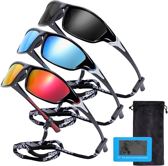 Risipu 3 Pack Polarized Cycling Sunglasses Sports Sunglasses for Men Women, Mens Bike Goggles Wrap Around UV400 Protection for Cycling Fishing Driving