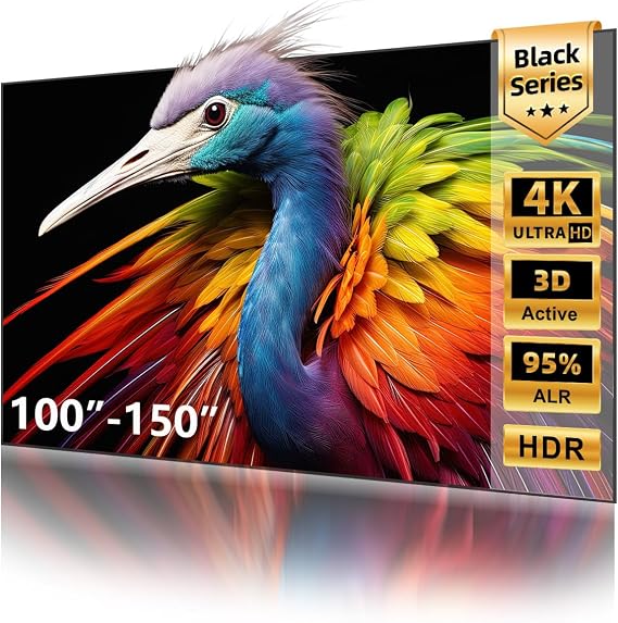 NothingProjector ALR Screen for Ultra Short Throw Projector, 95% Ambient Ceiling Light Rejecting, 150 inch, 4K/8K UHD, Active 3D, Fixed Frame 16:9, Wall Mount Anti Daylight UST, Black Series NothPJ