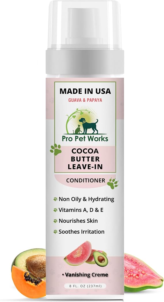 Pro Pet Works 5 in 1 Cocoa Butter Leave-in Dog Conditioner Lotion for Dogs & Cats-Hot Spot Cream/Balm for Allergies, dermatosis, Paw Fungus Or Itchy Skin-Heals Small Cuts & Abrasions[Made in USA]