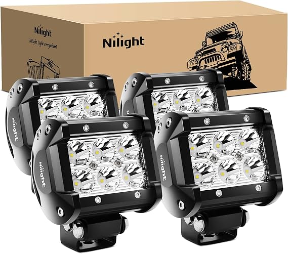 Nilight - 60001S-C LED Light Bar 4PCS 18W 1260lm Spot LED Pods Driving Fog Light Off Road Lights Bar Jeep Lamp,