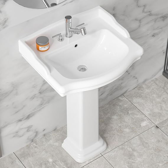 23"x19" Porcelain Bathroom Pedestal Sink Combo White 3 Hole