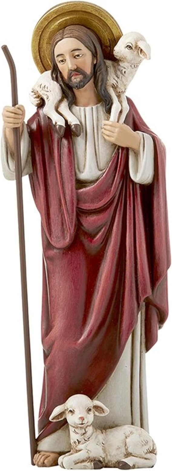 Avalon Gallery Hummel Inspired Figurines Hand Painted Carved Catholic Figurine, 8-Inch, Good Shepherd