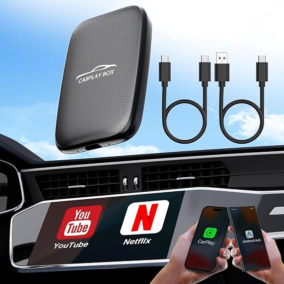 Wireless Carplay and Android Auto Adapter for Factory Wired to Wire less CarPlay Dongle Cars for iPhone/Android,Upgraded 2024 Carplay Wireless Adapter Supports NetflixYouTubeTF Card Plug and Play