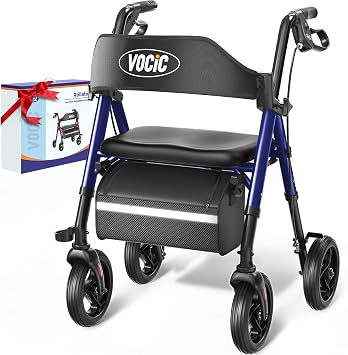 VOCIC Walkers for Seniors, Z21 Rollator Walker with Seat Supports 350lb, 8 Big Wheels for All Terrain, Ergonomic Arc Seat & 6 Ultra Backrest Foldable Walker, Dual Height Adjustment, Lightweight 2026