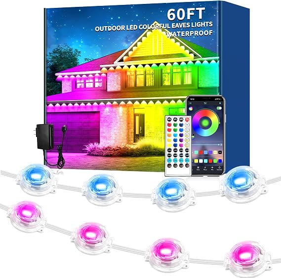 60FT Permanent Outdoor Light, IP67 Waterproof LED Eaves Light, App/Remote Control Christmas Lights, Suitable for House,Patio Decor Garden Party Festival Decoration