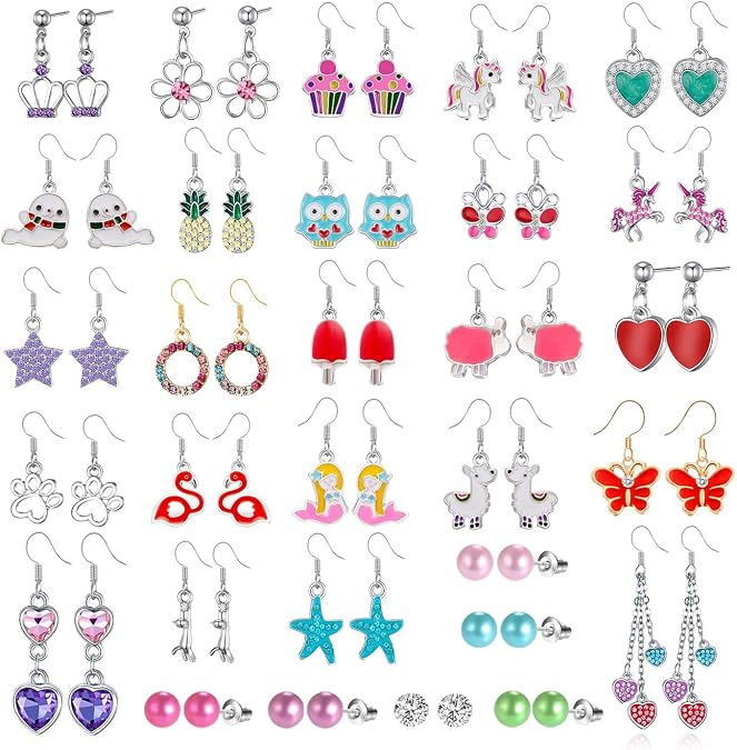 TAMHOO 30 Pairs Cute Dangle & Stud Earrings for Girls, Fantasy Mix