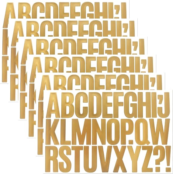 6 Sheets 2 Inch Capital Letter Stickers, Gold Alphabet Punctuation Stickers | for Water Bottle, Invitation Cards, Party Banners, Note Book