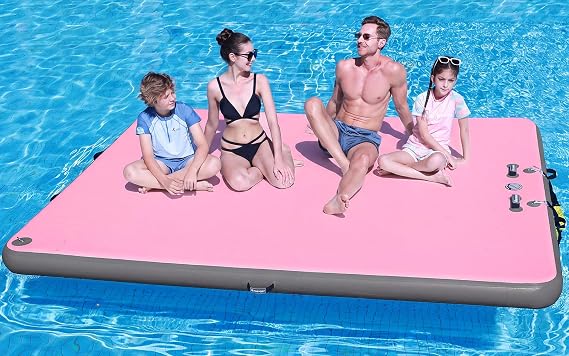 FBSPORT Inflatable Floating Dock Lake Floats for Adults, Floating Docks Platform Island Raft, Non-Slip Inflatable Water Dock Mat for Pool Beach Ocean 10ft 8ft 6ft