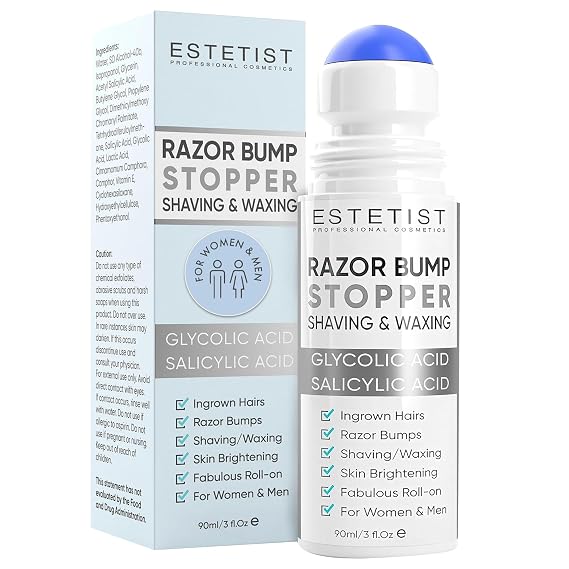 Razor Bump Solution Roll-On, Ingrown Hair & Razor Burn Care Serum, After Shave Roller for Bikini Area, Face, Neck, Underarm & Legs, Skin-Soothing Post Shave Care