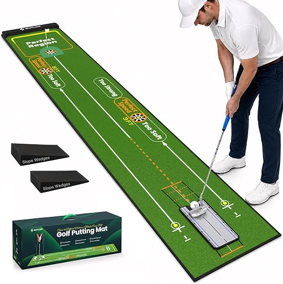 SAPLIZE Golf Putting Mat Putting Alignment Mirror & Adjustable Slopes