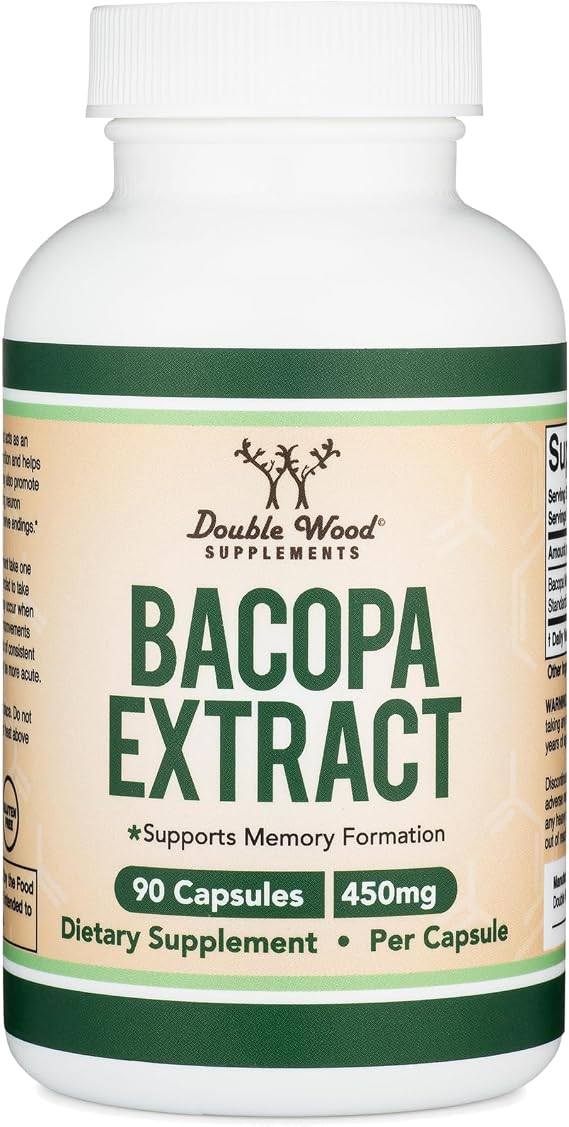 Bacopa Monnieri 450mg, 20% Bacosides, Memory, Focus + Stress, 90 Capsules