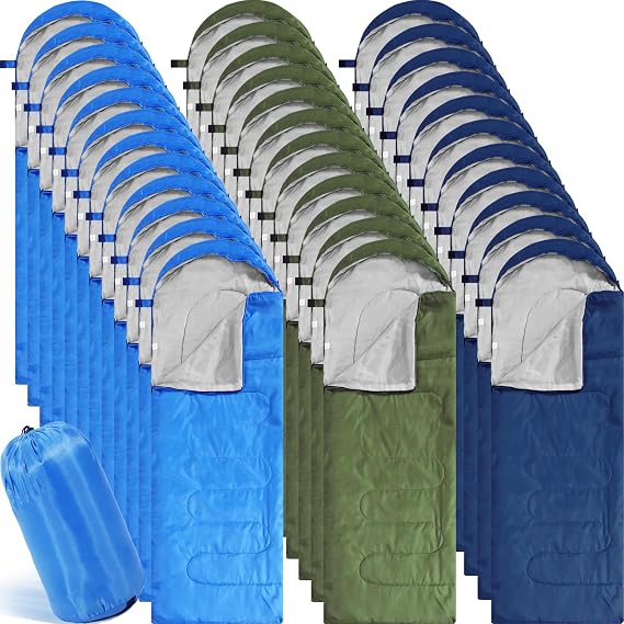 Junkin 12/36 Pcs Camping Sleeping Bag Bulk for Adults Homeless 4 Season Cold Warm Weather Sleeping Bags Waterproof Lightweight with Compression Sack for Hiking Travel Outdoor