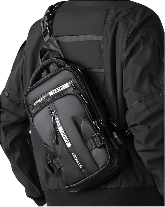 Large Black Sling Bag, Anti-Theft Motorcycle Backpack, One Strap Chest Bag