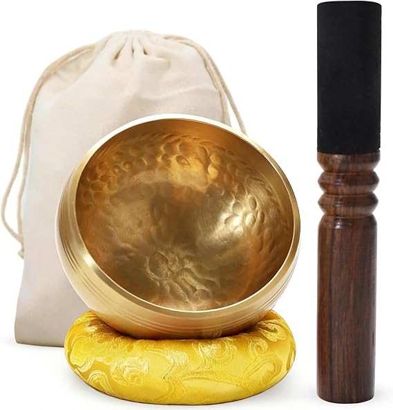 8cm Tibetan Singing Bowl Set, Bowl Handcrafted in Nepal for Healing and Mindfulness, Small Singing Bowl for Yoga Meditation and Relaxation with Wooden Clapper, Meditation Accessories