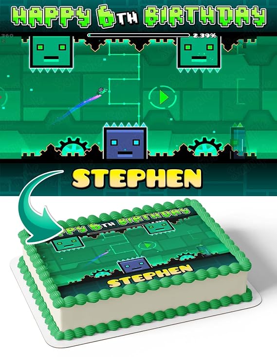 CAKECERY Geometry Dash Deadlock Edible Cake Image Topper Personalized Birthday Cake Banner 1/4 Sheet