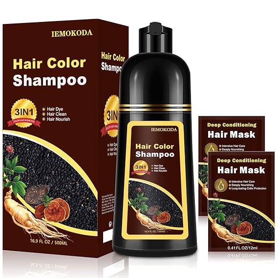 Hair Dye Shampoo for Women & Men, 3 in 1 Instant Hair Color Shampoo for 100% Gray Hair Coverage, Magic Coloring Shampoo Hair Dye, Beard & Root Touch Up, Easy At-Home DIY Salon, Plant Based (Black Tea)