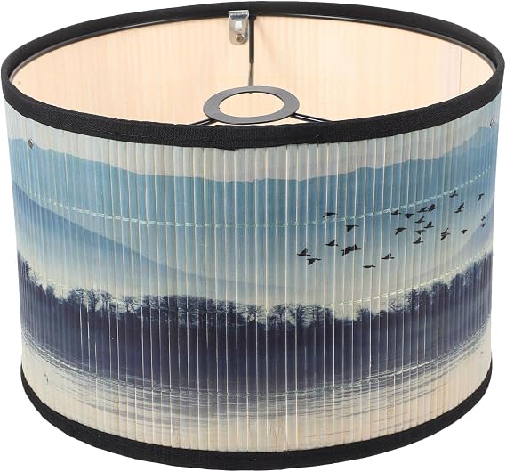 Uonlytech Bamboo Lamp Shade Printed Chandelier Lampshade Vintage Drum Lamp Shade Ceiling Fan Light Covers Pendant Light Shade Japanese Style Light Cover for Floor Table Lamp