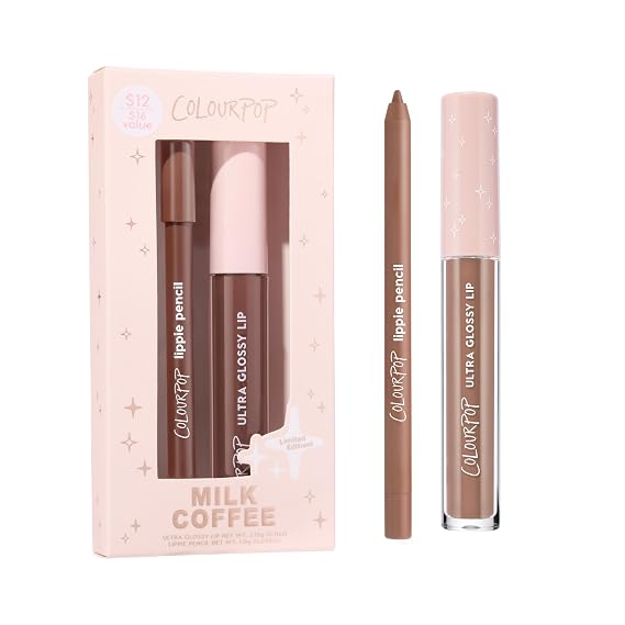 ColourPop Milk Coffee Lip Kit - High-Pigment, Long-Lasting & Sharpenable Lip Liner and Lip Gloss with High-Impact Color - Includes Shades Play Nice & Unfiltered (2 Count)