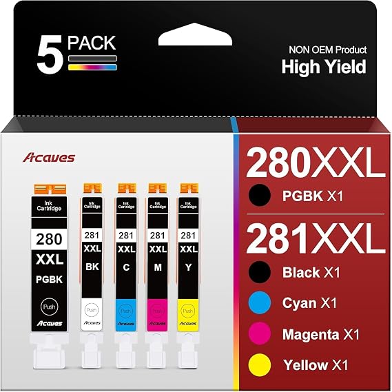280XXL 281XXL Ink Cartridges Work for Canon PGI-280XXL 281XXL,5 Pack