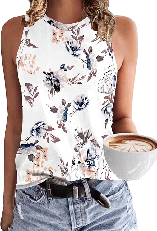 WNEEDU Women's Tank Top Sleeveless Crew Neck Basic Summer Tops Design