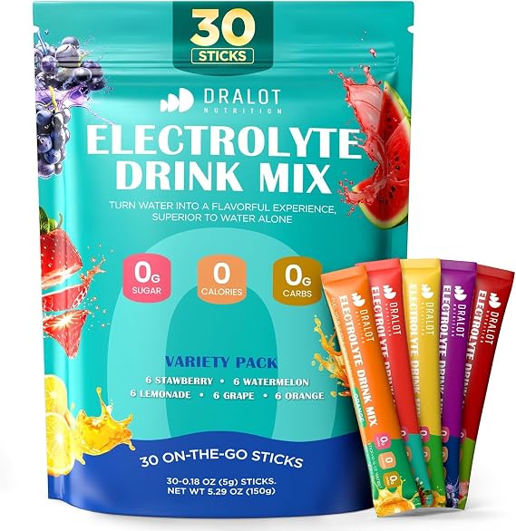 Juicy Splash 30 Packs Sugar Free Electrolytes Powder w/Natural Flavor, Liquid Daily IV Recharge+Tech. Mix 5 Electrolyte for Balance, Raw Seasalt Hydration Packets for GF, Vegan, Non-GMO, Keto