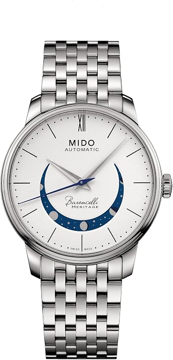 MIDO Baroncelli Smiling Moon Gent - Swiss Automatic Watch for Men - White Dial - Case 39mm - M0274071101001