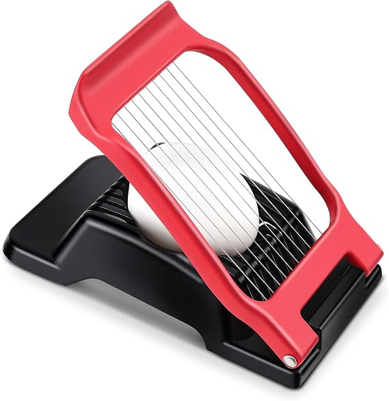 Egg Slicer for Hard Boiled Eggs, Stainless Steel Wire, Multipurpose Heavy Duty Aluminium Egg Cutter for Egg, Salads, Sandwiches, Strawberries, Mushrooms, Soft Cheese, Fruit, Black & Red