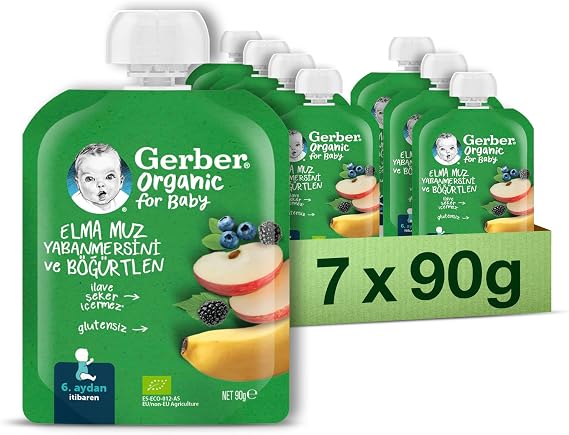 Gerber Organic Banana Blueberry Blackberry and Apple Puree 90 g x 7