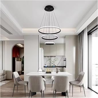 Dimmable Modern LED Chandelier,3 Rings Black Pendant Light with Remote,3000K-6500K Adjustable,40W Ceiling Light for Bedroom,Modern Lighting 1