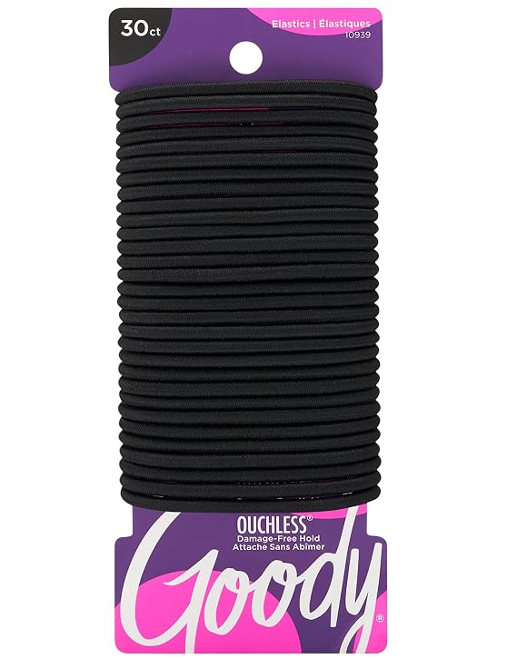 Goody Ouchless Elastic Hair Ties, 30 Ct, Black, 4MM Rubber Bands, Pain-Free | Hair Styling Accessories for Women & Men, Made for Long-Lasting Braids, Ponytails & More, No Pull or Damage, All Hair Types