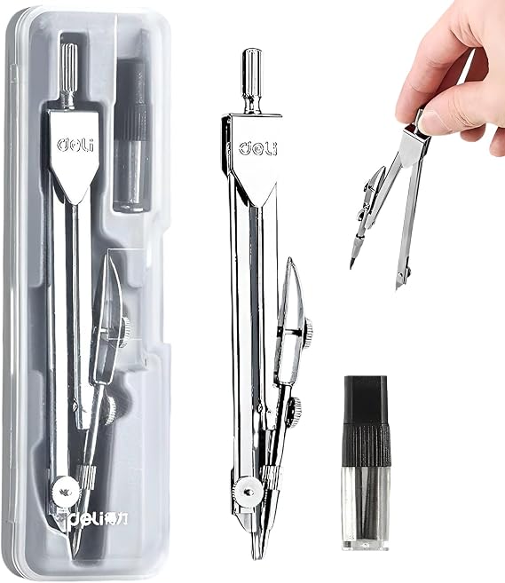 1 Pc Compass Maths Drawing Compass Set – Premium Metal Geometry Tool with Refillable Leads Precision Compass for Students and Engineers Scribing Compass & Protractor Kit for Technical Drawing and Sc