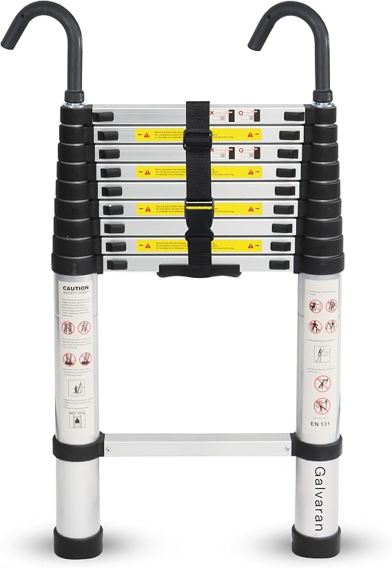 Galvaran Telescopic Ladder 3.2M / 10.5FT Multi-Purpose Aluminium Loft Ladder Extendable, Collapsible and Portable, Max Load 150kg/330lb, Adjustable Step, EN131 (3.2 m)