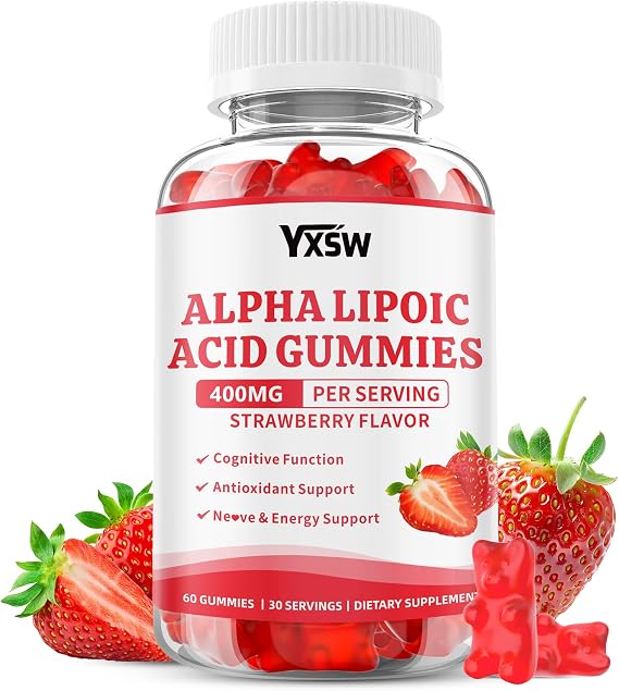 Alpha Lipoic Acid Gummies 400 MG, Chewable R Lipoic Acid Supplement for Antioxidant & Nervous System Support, Sugar Free, Vegan, Strawberry Flavor, 60 Count